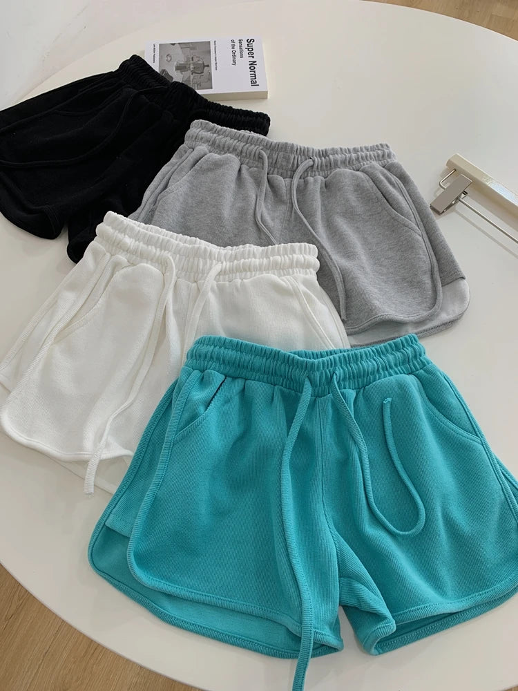 New2026 Women's Summer Casual Loose Drawstring Sports Shorts Elastic High Waist Fitness Running A-line Shorts Leisure Home Pants