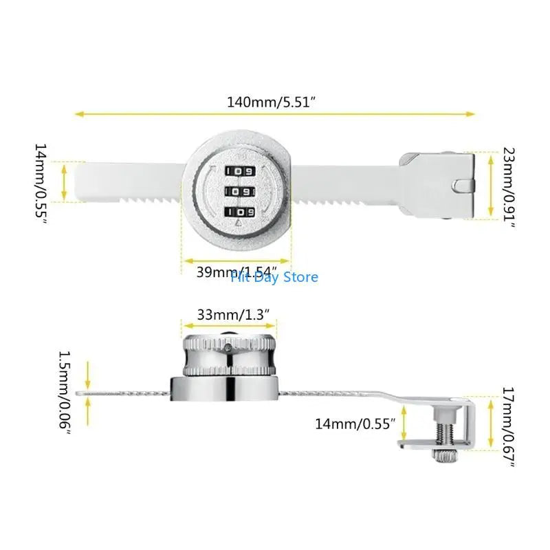F92C 3Digit Combination Lock Mechanical Password Lock Sliding Glass Door Lock