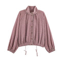 Women's Plaid Jacket, Vintage Gingham Check Coat, Stand Collar Long Sleeve Button Up Outerwear, Loose Casual Autumn Windbreaker