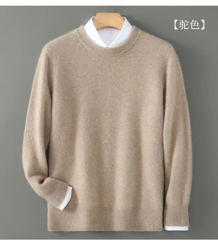 100% Australian Wool Knitted Men's O-Neck Sweater, Casual Business, Spring and Autumn Men's Long-Sleeved Pullover New Sweater