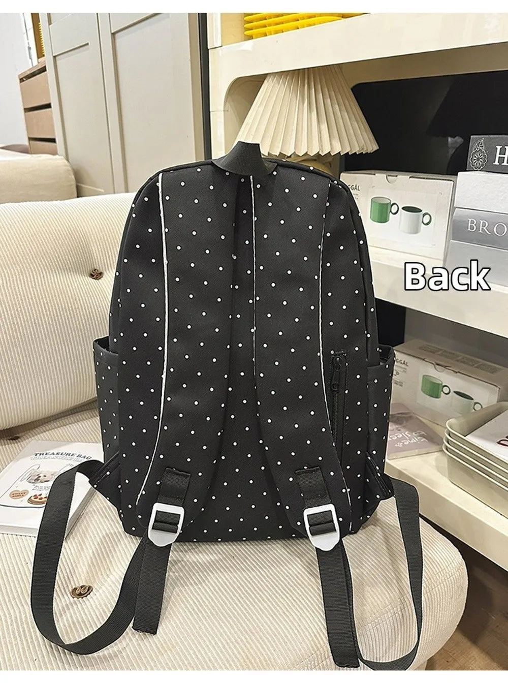 New Large Capacity Polka Dot Backpack Lightweight Multifunctional Piano Key Backpack Black Piano Mochilas for Women