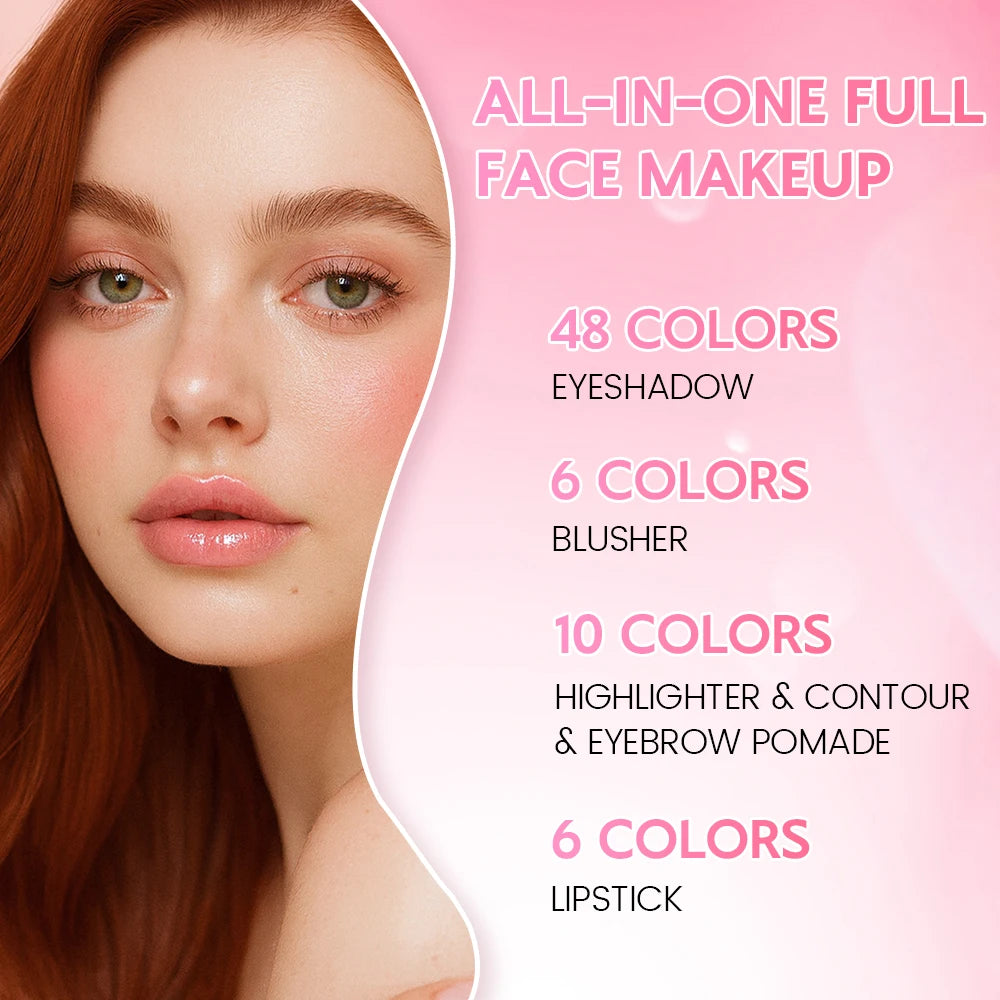 5 Layers All In One Makeup Book Palette,48 Eyeshadow+6 Blush+Contour Highlight Brow Pomade+6 Lipstick Full Face Makeup Kit