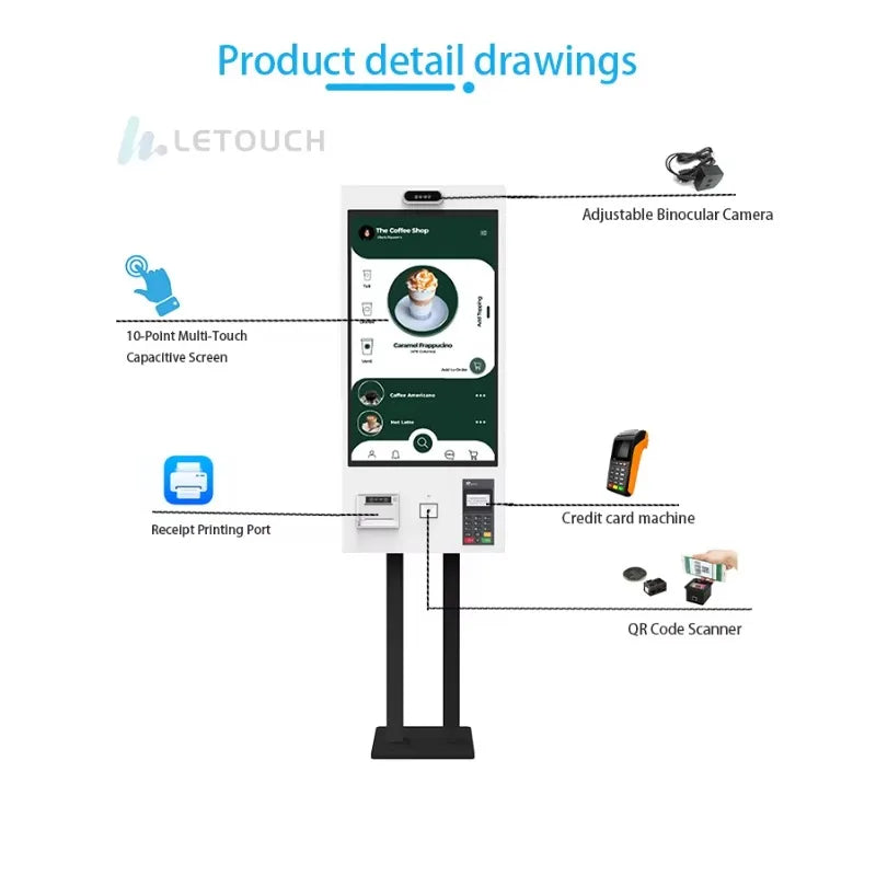Restaurants POS Terminal Ordering Kiosk Smart Digital Kiosk Machine Service Payment Self-service Kiosk