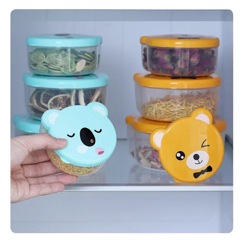 4pcs/set Children Plastic Bento Box Cartoon Print Japanese Outdoor Food Storage Container Kids Student Microwave Lunch Utensils