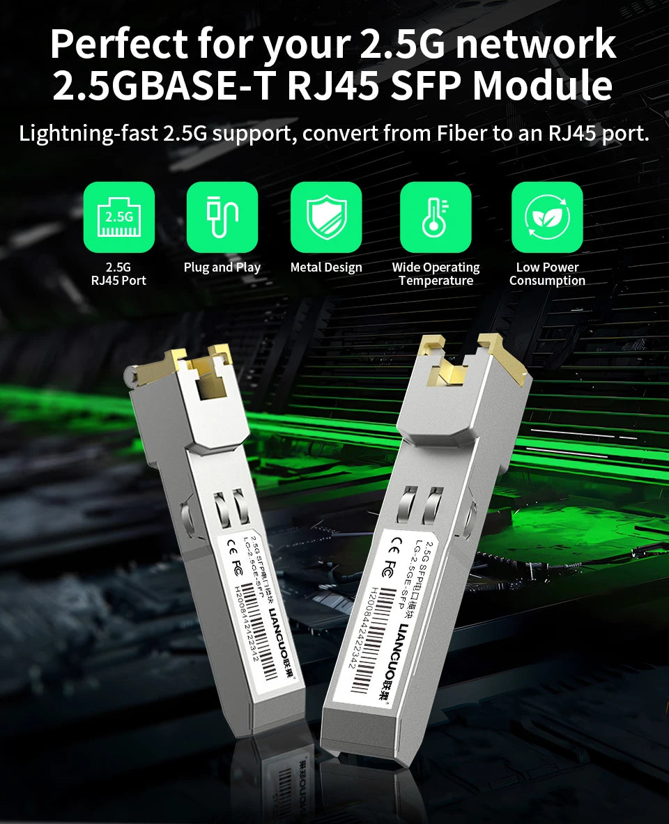 HORACO 10G SFP+ Module 2.5G Copper SFP Modules Optical Port Turn to RJ45 Ethernet Port Gigabit 1000M Transceiver Module