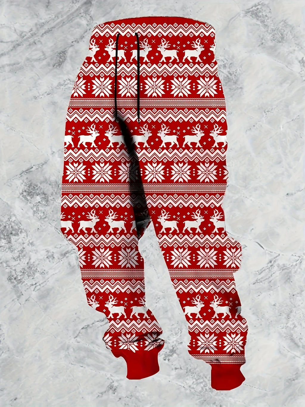 Men'S Christmas Pants with Santa, Reindeer & Tree Print - Red & White Holiday Trousers for Christmas Party, Everyday Winter Wear