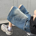 Men's Summer Retro Nostalgic Denim Shorts Loose Overalls Five-quarter Pants American Y2K Street Hip-hop Shorts Brand Clothing