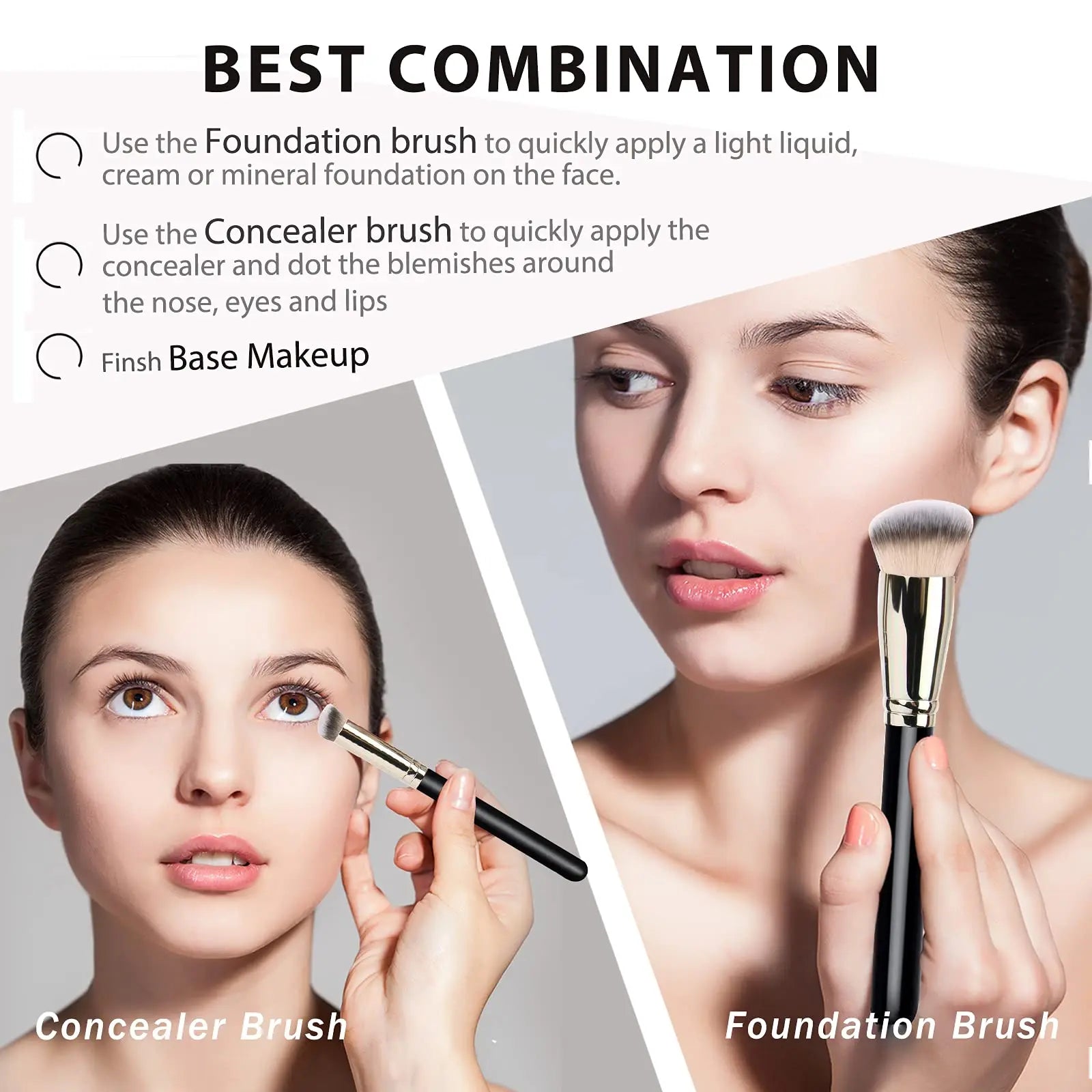 3 PCS Makeup Brushes Set Includes Foundation Brush, Flawless Concealer Brush, Powder Brush