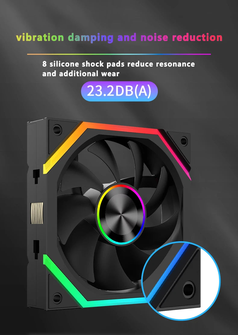 ICE Whale WX-3 Wire-Splicing PC Case Cooling Fan 3PIN ARGB Mirror Cycle Light Effect 800-1600RPM PWM Water Cooling Cooler Fan