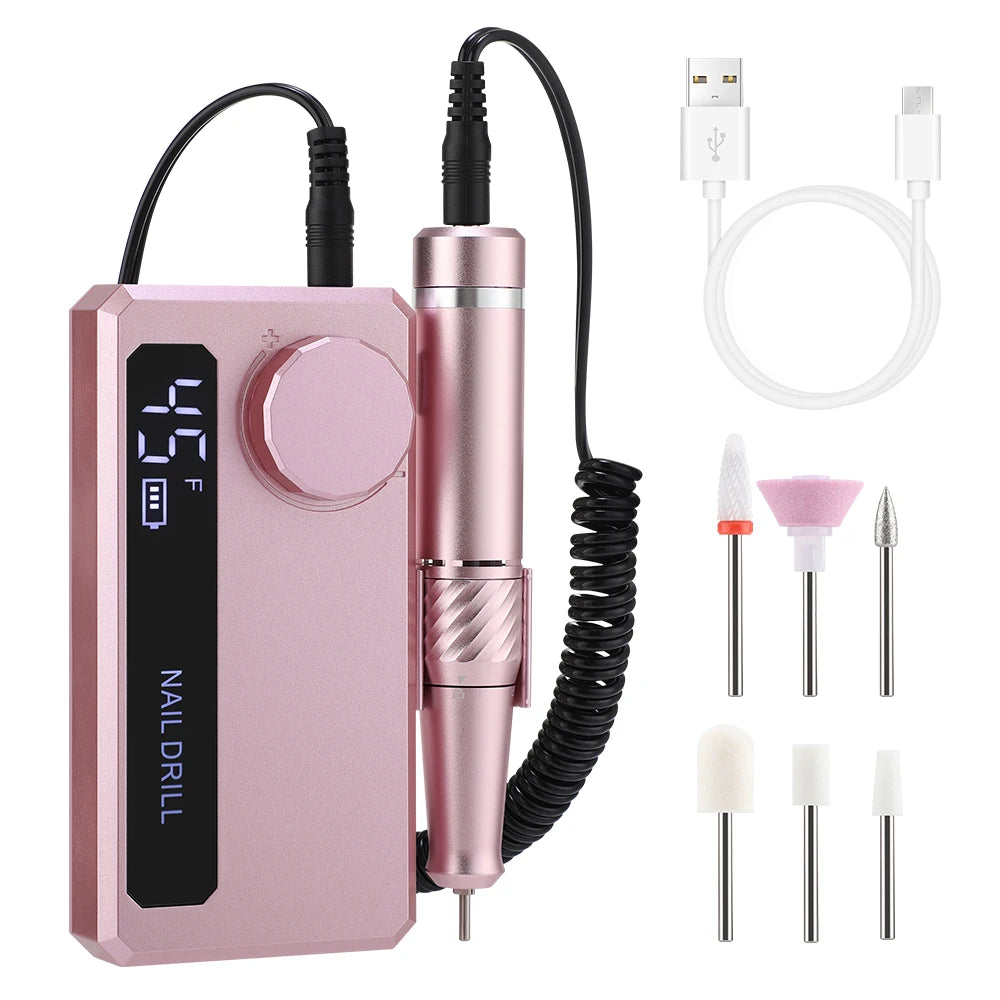 New 45000RPM Professional Electric Nail Drill Machine Low Noise Rechargeable Nail File Nails Accessories Gel Nail Polish Sander