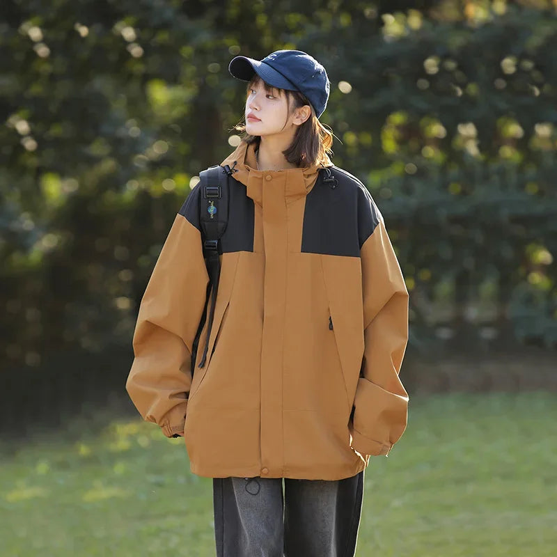 Women Outdoor Waterproof Cycling Jackets Autumn Winter Multi-Pocket Workwear Climbing Clothes Lightweight Loose Windbreaker Coat
