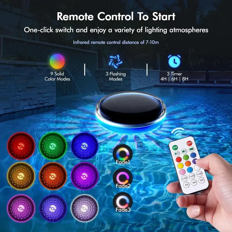 Outdoor LED Solar Pool Lights Waterproof 3 Timer 9 Lighting Floating Lamp For Garden Pool Party Decoration