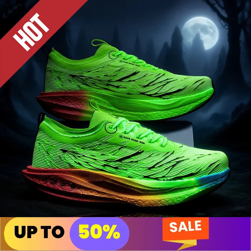 Fluorescence Running Shoes CarbonBoard Marathon Men Sports Breathable Women's Comfortable Athletic Sneakers Soft Wear Resistant