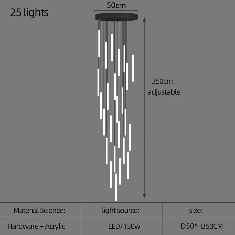Nordic Stairs LED Long Chandeliers Minimalist Duplex Attic Living Room Kitchen Pendant Lights Home Decoration Ceiling Chandelier