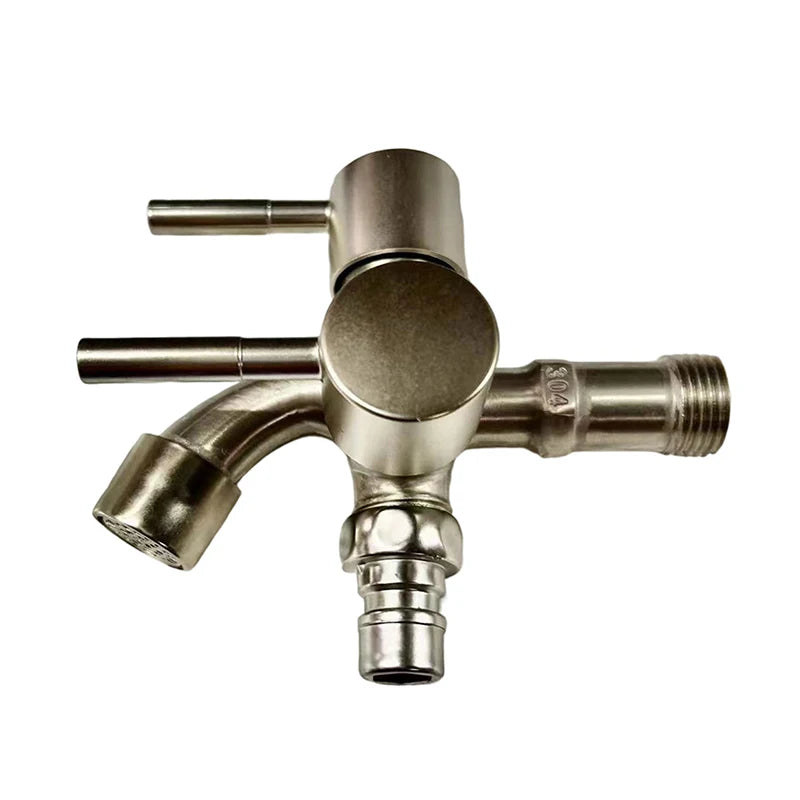 1Pc Multifunctional One Into Two Out Faucet - 304 Stainless Steel Double-outlet, Washing Machine Garden Sink Pool Outdoor Tap