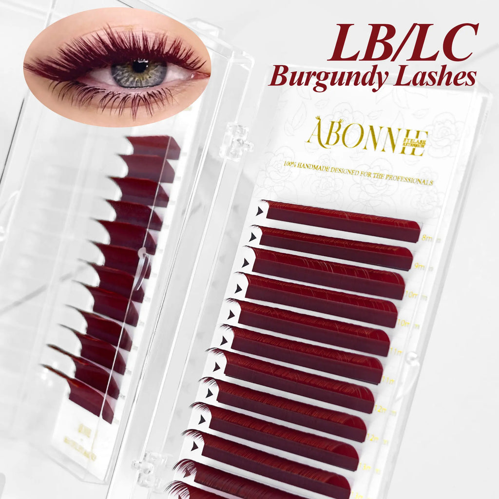 LC LB Burgundy Lashes Wine Red Classic Eyelashes Colored Foxy Eyelash Extensions Individual Eyelash Abonnie Lashes Extensions