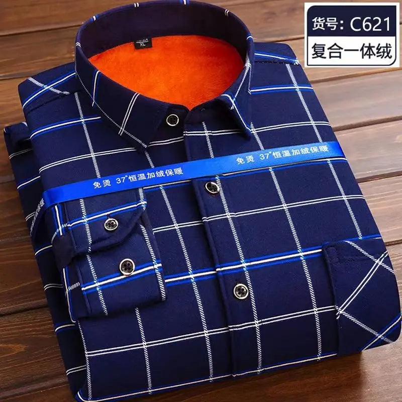 2026 Winter New arrival Men's Fashion Casual Long Sleeve Shirt autumn Men Fleece Thick Warm High Quality Large Size Shirt M-4XL