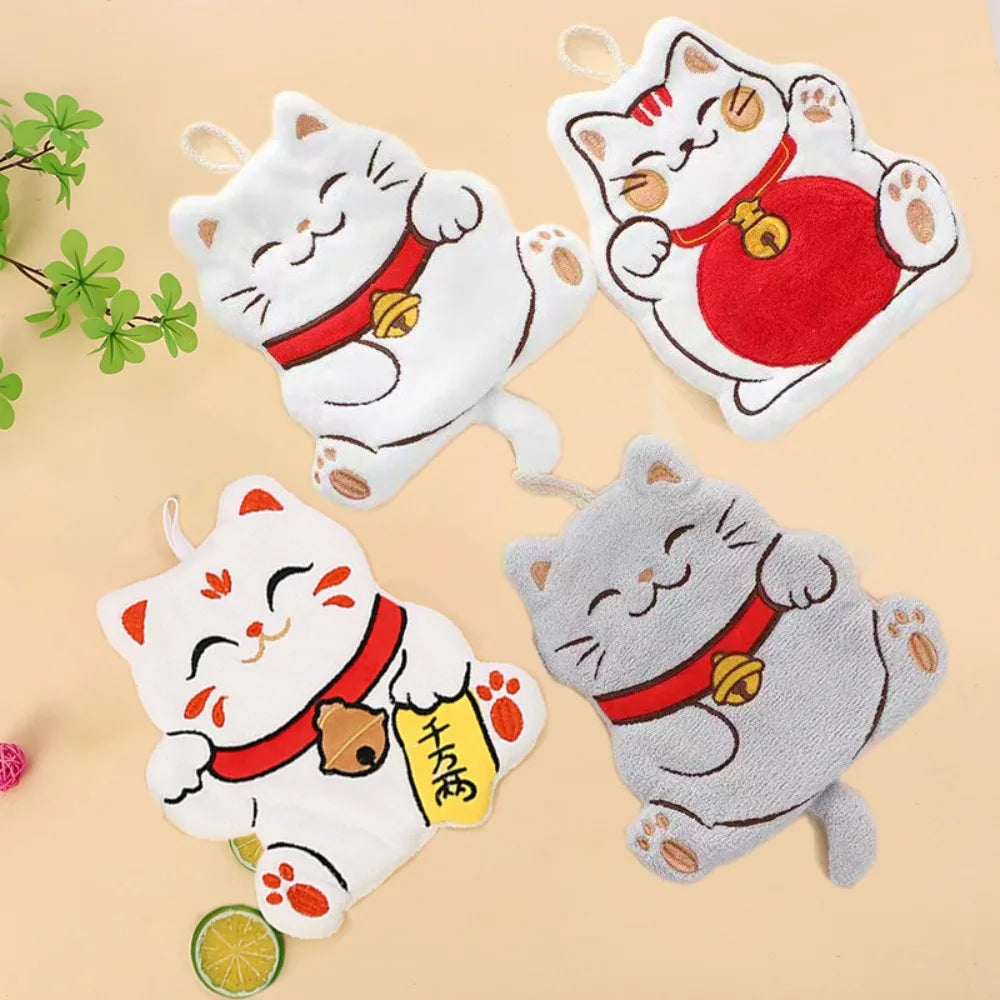 Cute Cartoon Cat Kitchen Hand Towels Cartoon Cat Absorbent Hanging Towel for Bathroom Kitchen Wiping Cloth Children Handkerchief