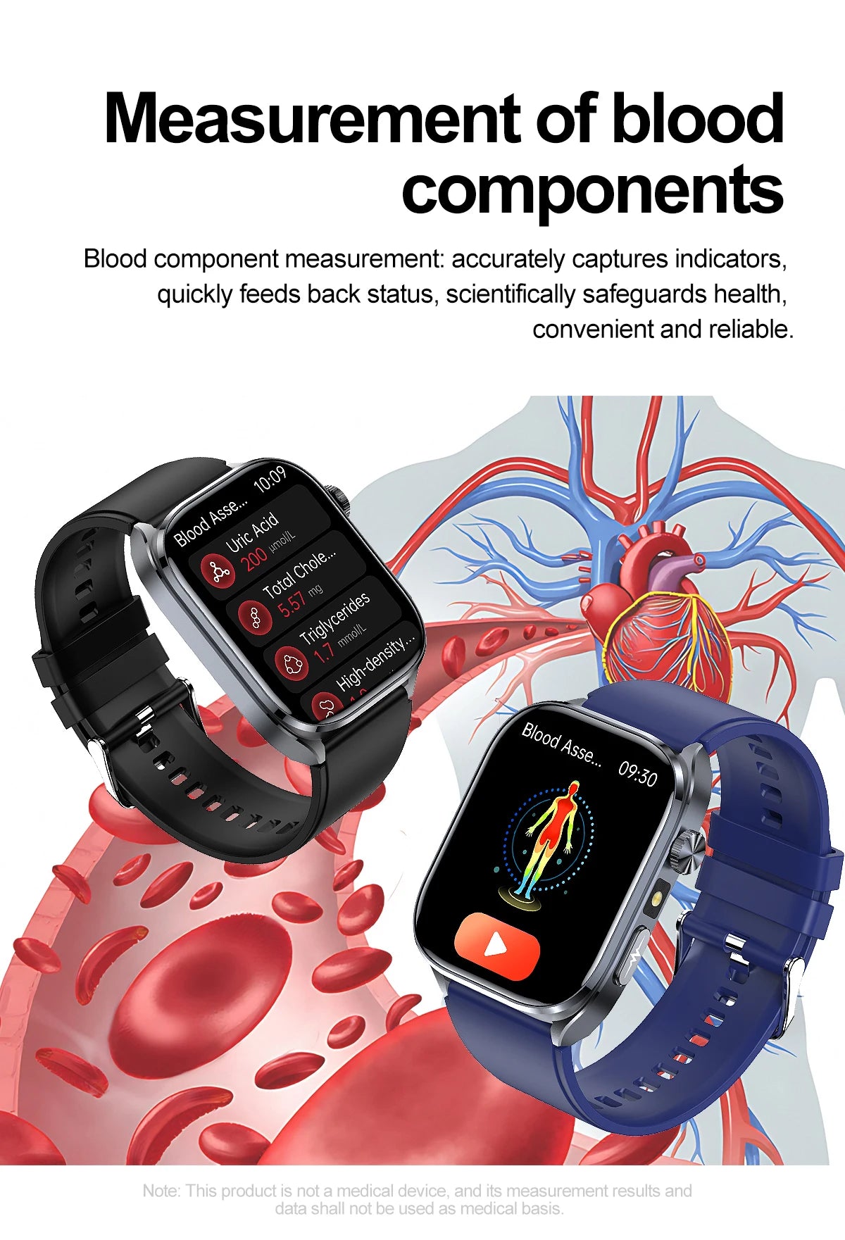 2026 New AI-Diagnosis Care Smartwatch Accurate ECG Uric Acid Lipids Blood Pressure Body Fat IP68 Waterproof Fitness Smartwatch