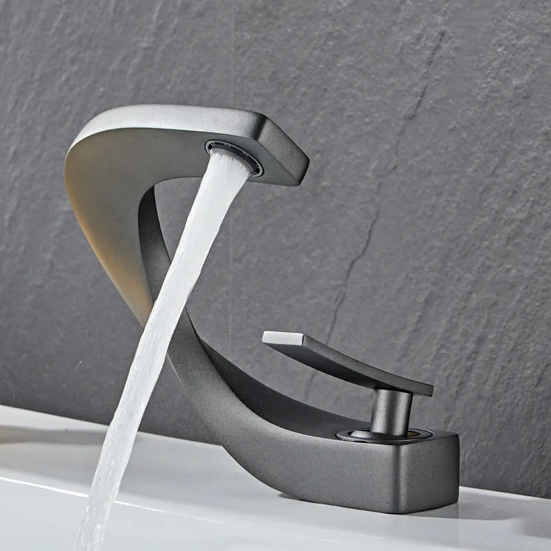 Basin Faucet  Brass Hot and Cold Wash Basin Faucet White with Gold Bathroom Basin Modern Minimalist Creative Faucet PP-12085