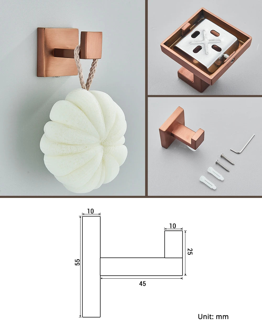 Rose Gold Bathroom Accessories Set Hardware Paper Holder Towel Bar Rack Rail Rod Robe Hook Hanger Wall Mount Brushed Rose Gold