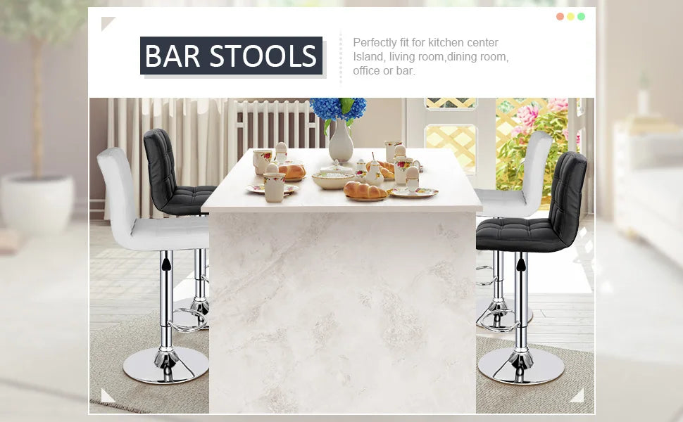 Kitchen double bar stool set, PU leather rotating adjustable tabletop height rotating stool, square backrest, 2 pieces