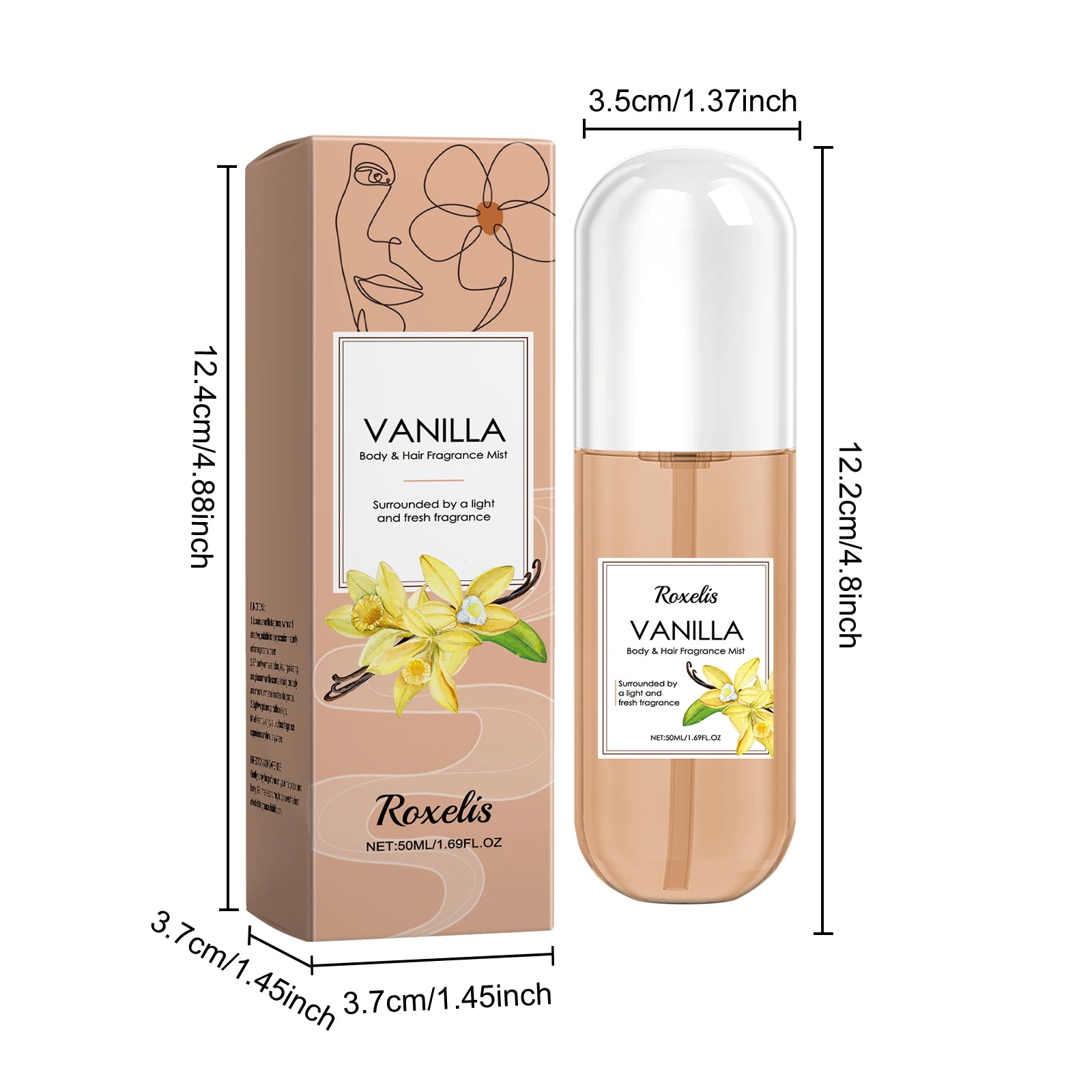 Vanilla Scented Body Fragrance Spray, Naturally Fresh Light Scent, Long-Lasting Daily Body and Hair Perfume Spray