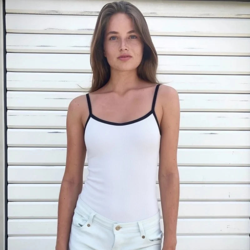 Women's Jumpsuit 2026 Summer New Cute Hot Girl Style Fashion Round Neck Color-Blocked Piping Straps Cotton Blend Fabric