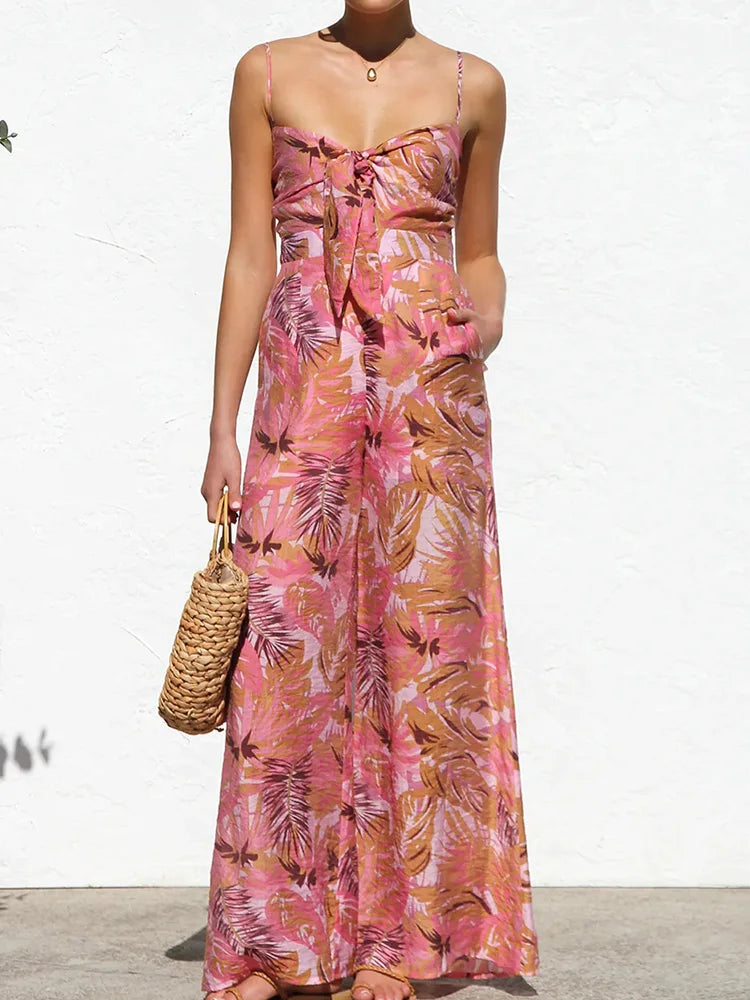 Wide Leg Pants Lace-Up Fashion Playsuits, Women Summer Holiday Sleeveless Chic Jumpsuits, 2025 Backless Simple Ladies Bodysuits