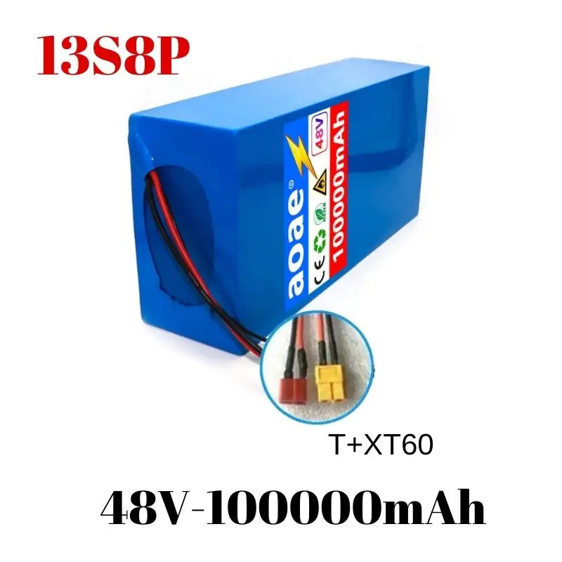 48V 13s8p Lithium-Ion Battery Pack 100000mAh 2000W Electric Battery for Electric Scooters Mountain Built-In 50A BMS Charger
