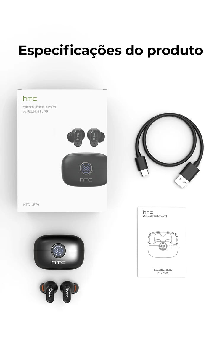 HTC NE79 Bluetooth Earphones Sports Gaming Long Battery Comfort Wireless Headphones Premium Sound Quality Soft In-ear Earbuds