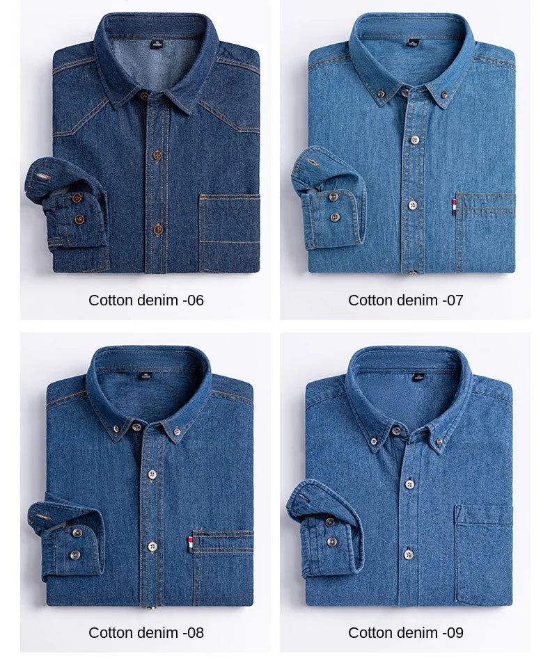 2025 Denim Pure Cotton  Long-Sleeve With Pocket Design Shirt Classic  Fashion Embroider Comfortable Clothes