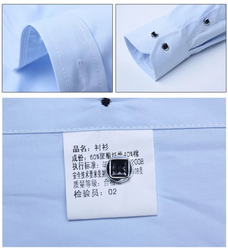 Hot Sale Men's Dress Shirts Formal Long Sleeve Business Social Camisa Contrast With Diamond Anti-wrinkle Button Down Men Clothes