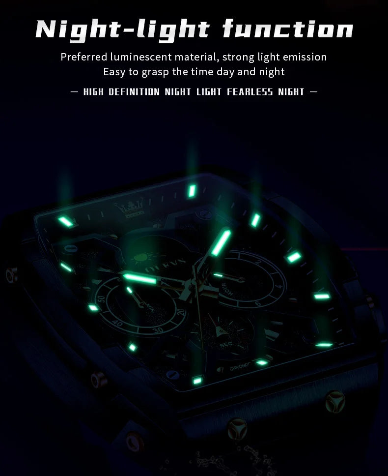 OLEVS 2942 Men Watch Automatic Calendar Waterproof Luminous Moonphase Watch Top Brand Tonneau Large Dial Hollow Men Quartz Watch