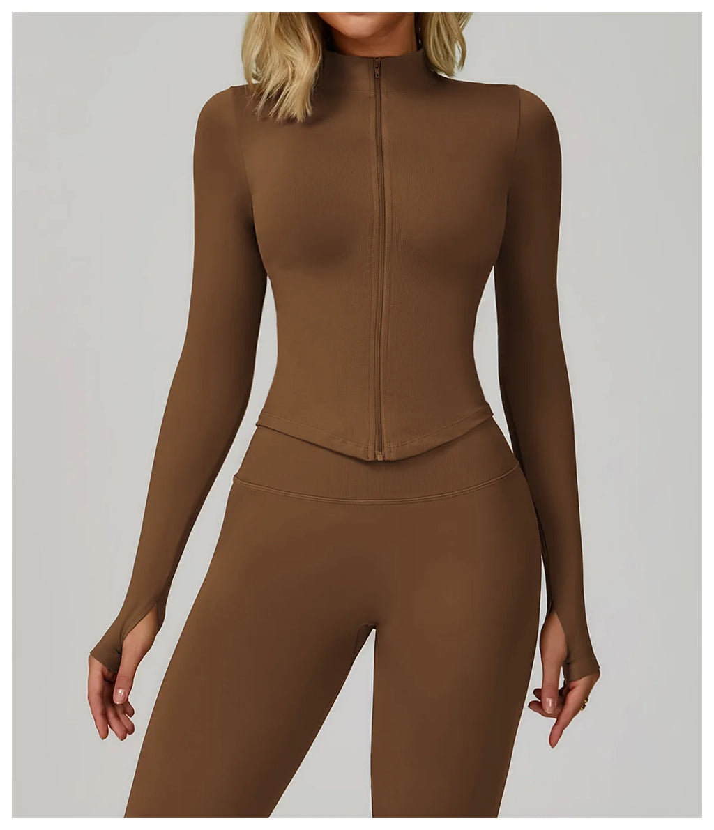 Zipper Yoga Shirts For Women Long Sleeve Seamless Fitness Running Gym Jacket Workout Dry Fit Breathable High Elastic Sports Top