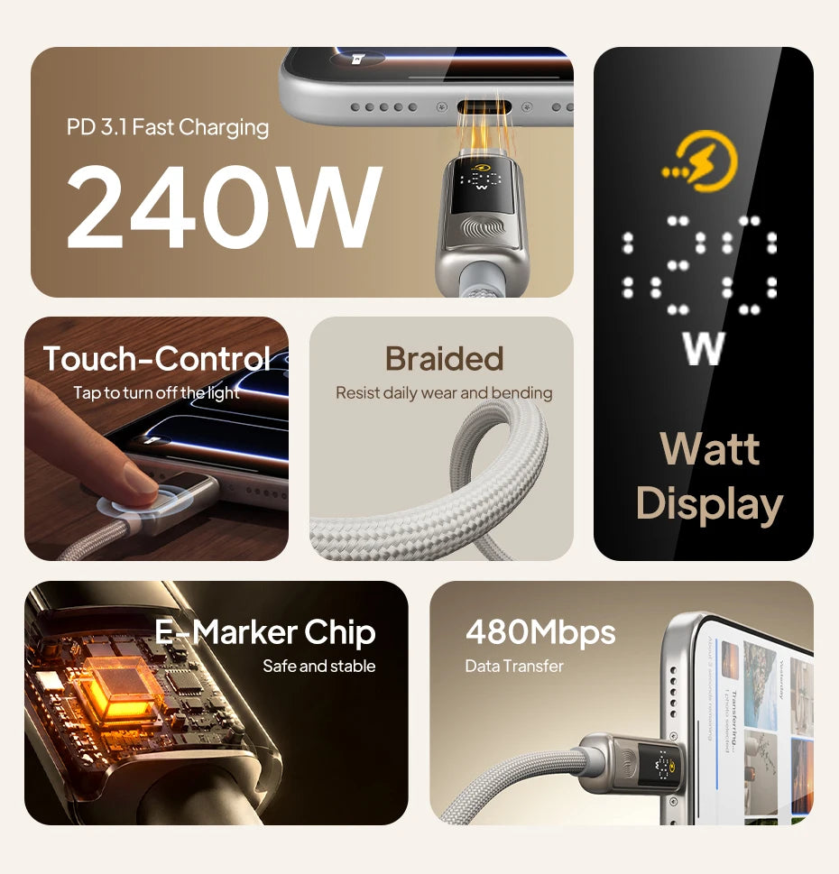 CABLETIME 240W USB C Cable Fast Charging Cable Data Sync Type C Display Cable for iPhone Duo iphone 18/17 Huawei MacBook Laptop