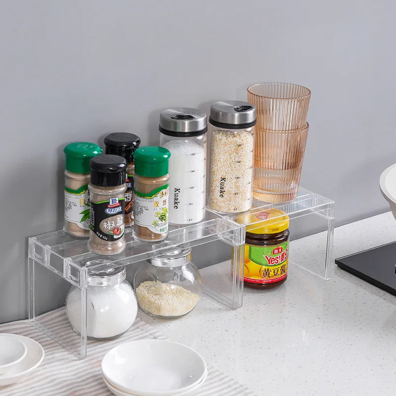 Adjustable Clear Kitchen Cabinet Organizer, Expandable Spice&Plate Storage Rack,Kitchen/Bathroom Divider Organizer for Cabinets
