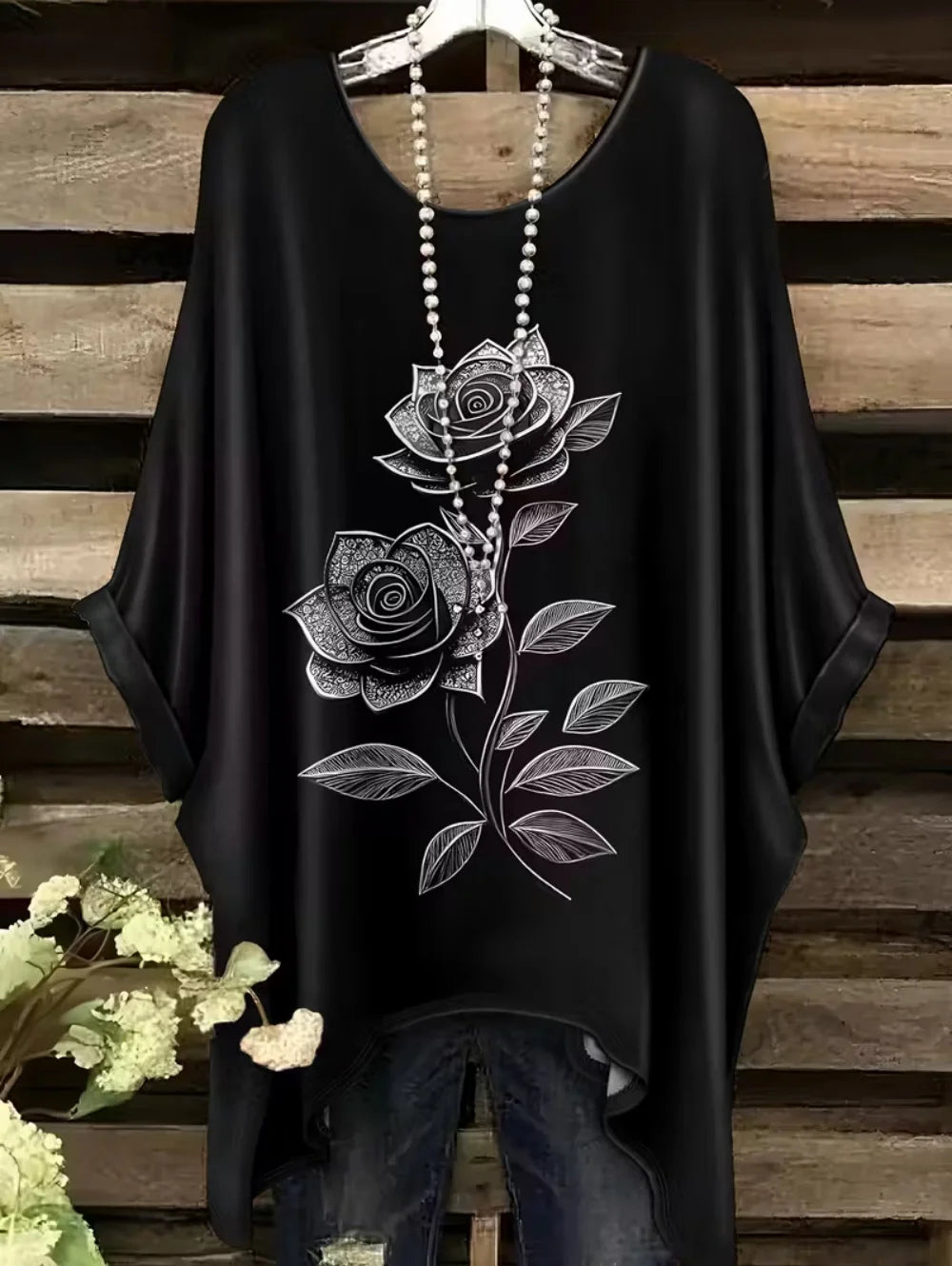 Bohemian Chic Women's T-Shirt Vintage Floral Graphic O-Neck Pullover Short Sleeve Tees Oversized Irregular Hemline Y2k Clothes
