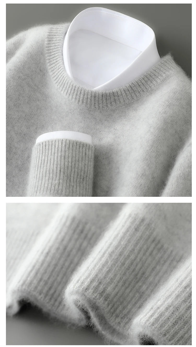 100% Australian Wool Knitted Men's O-Neck Sweater, Casual Business, Spring and Autumn Men's Long-Sleeved Pullover New Sweater