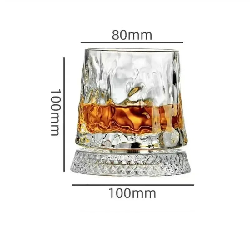 2026 New Whiskey Glasses Rotating Whisky Glass With Glass Base 360 Rotate Degrees Crystal Rum Glass For Cocktail Party Drinking
