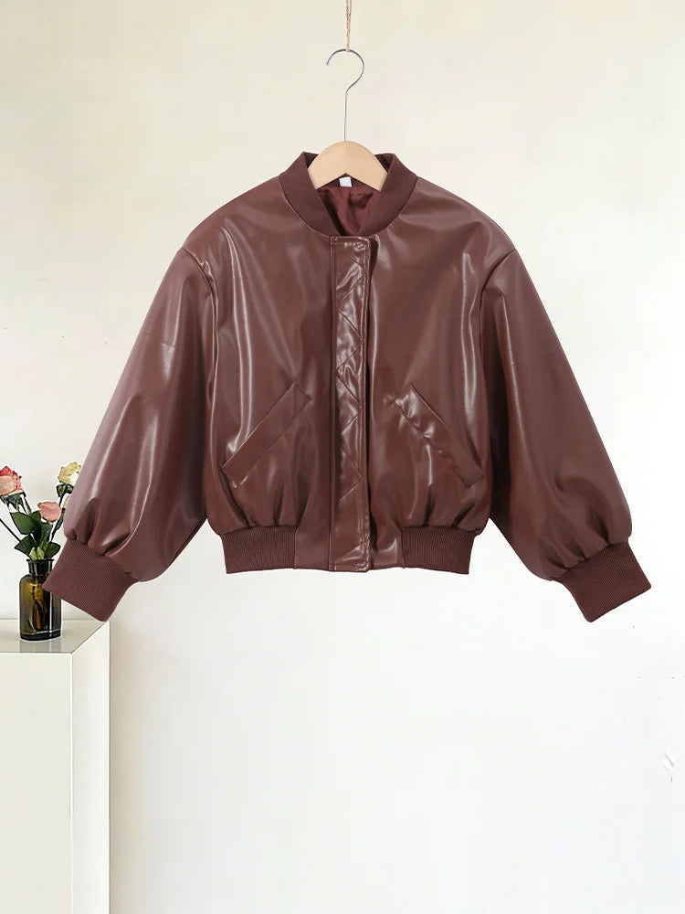 Spring Set Women's Matching Sets Faux Leather Bomber Jacket Two-Piece Set Top Mini Skirt Shorts Pants Woman Clothes Streetwear