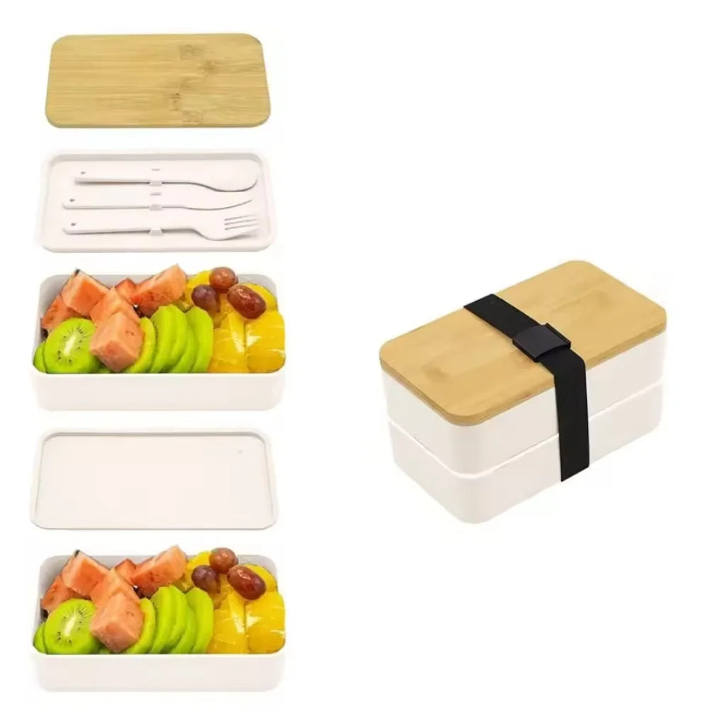 Adult Bento Lunch Box, 2-Tier Food Storage Container Set with Cutlery for Kids/children, Crisper Microwave and Dishwasher Safe