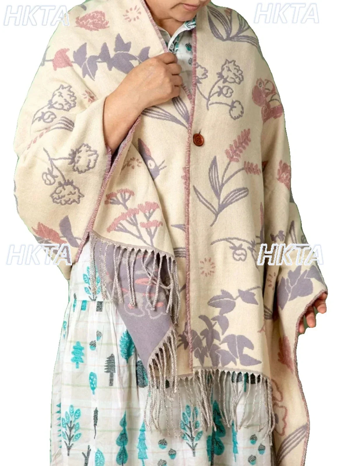 Niche Design Scarf Shawl Fashionable Versatile Cute Cartoon Thickened Double-sided Winter Warm Button Scarf Girls Dual-purpose