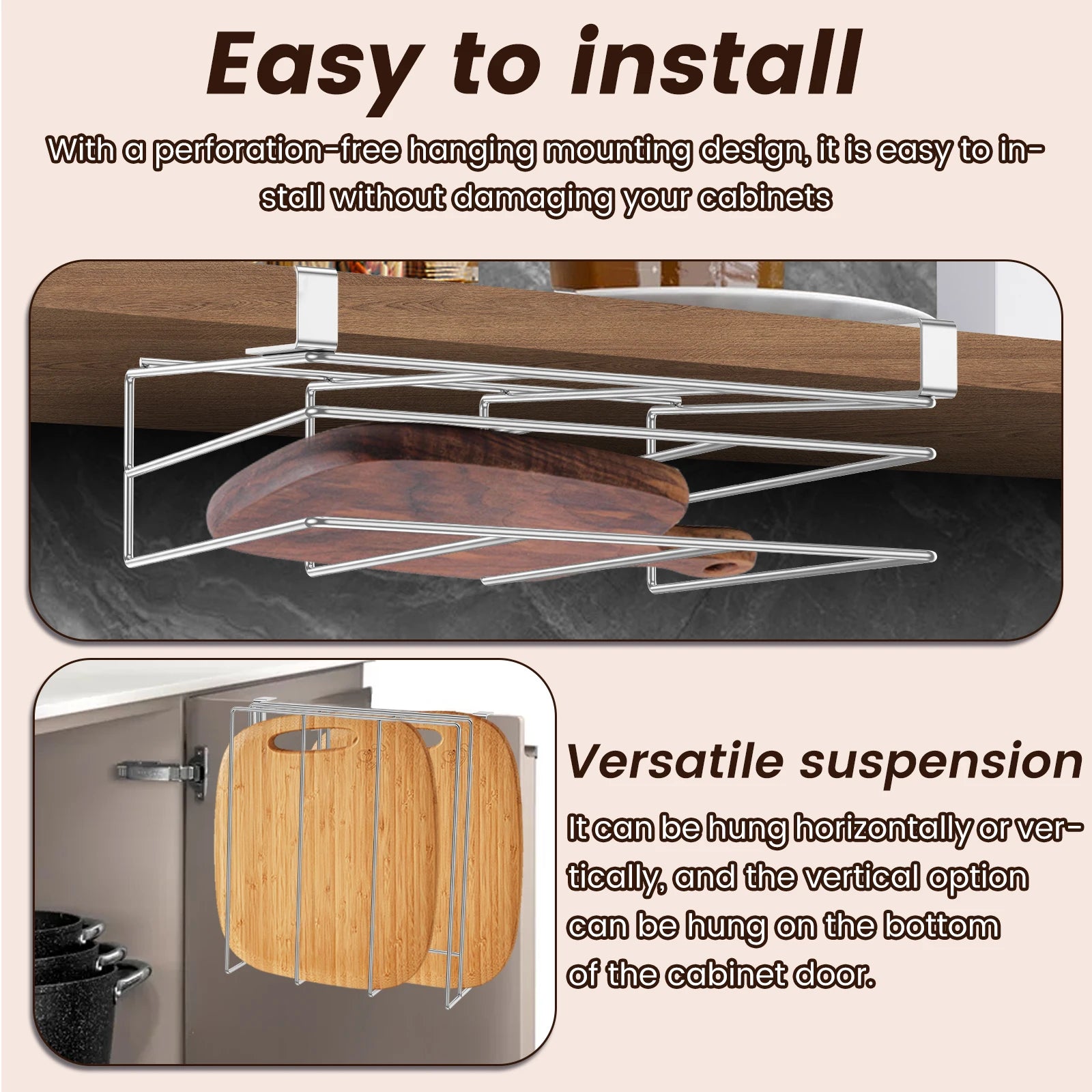 Under Cabinet Cutting Board Organizer Holder Kitchen Hanging Chopping Board Pot Lid Kitchenware Storage Rack Stainless Steel