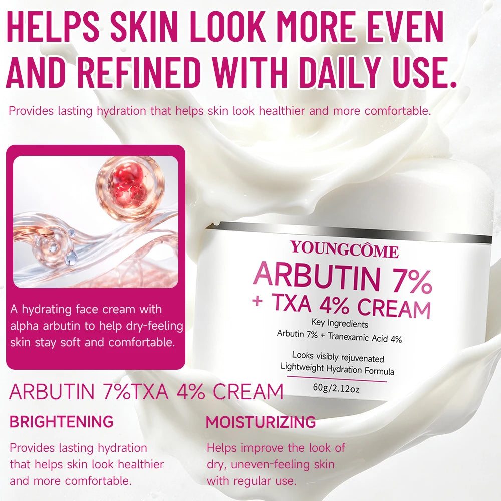 YOUNGCOME Arbutin Tranexamic Acid Face Cream, Lightweight Daily Hydration Moisturizer, Facial Skin Care for All Skin Types