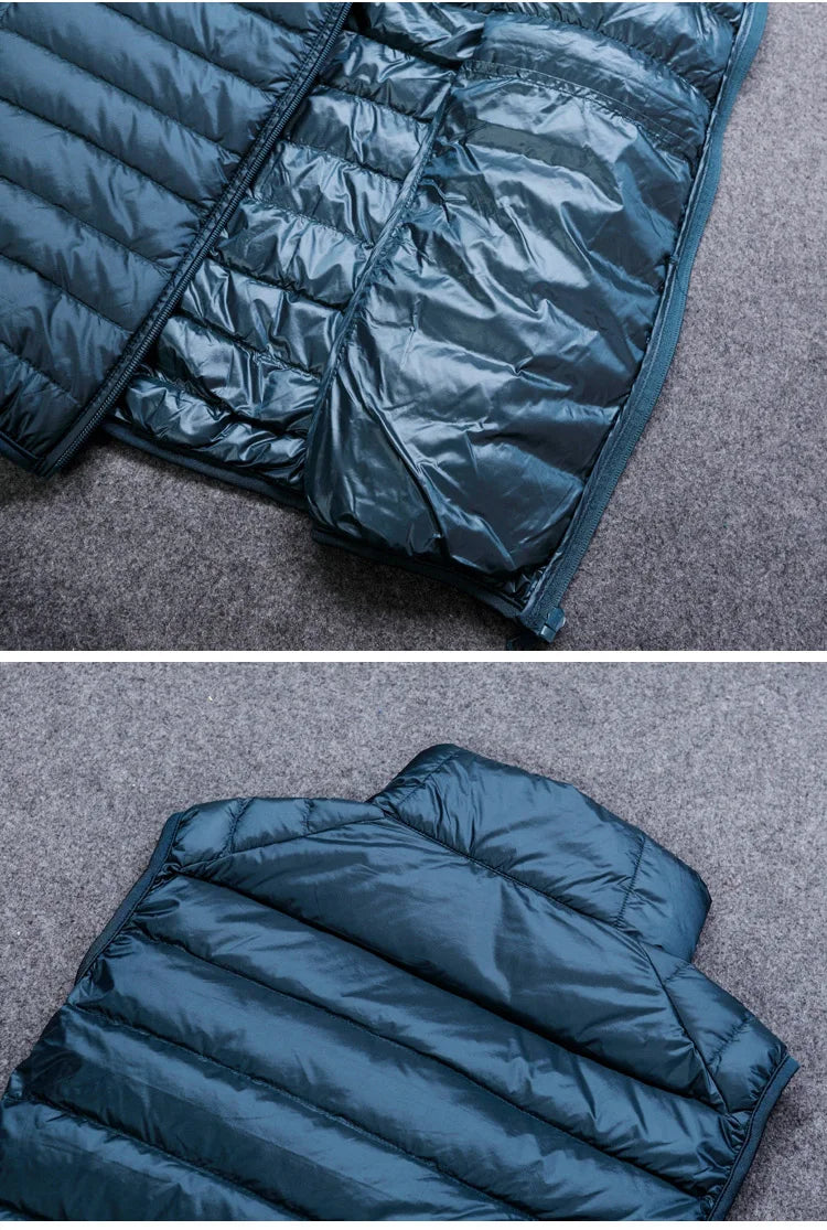 Autumn and Winter Men's 90% White Duck Down Vest Casual Lightweight Down Warm Solid Sleeveless Jacket Men's Portable Pocket Vest