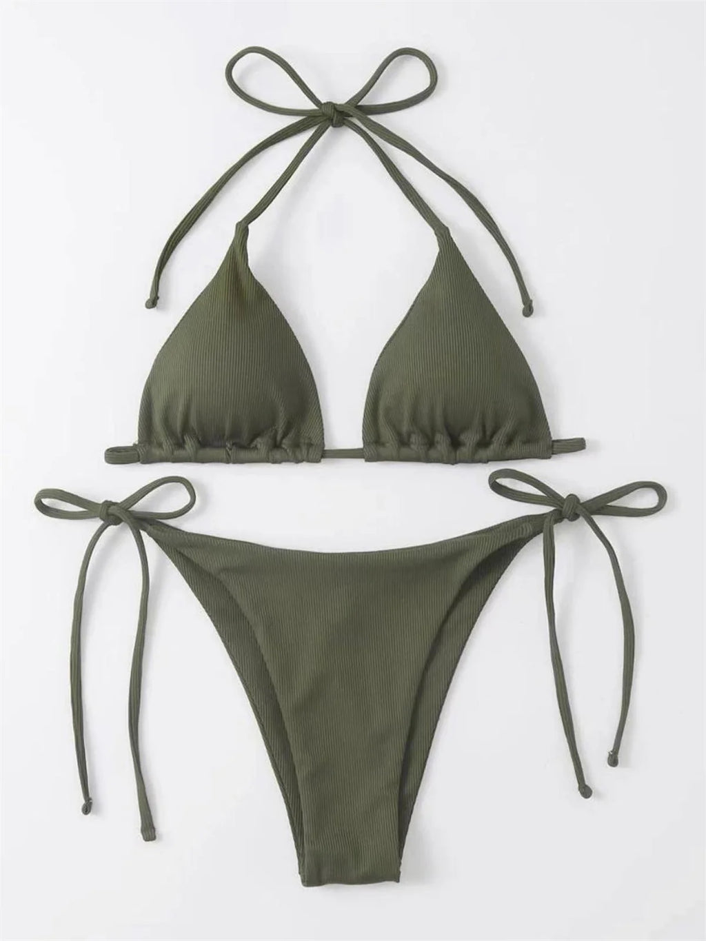 Sexy Brown Bikini 2025 Women Solid Red Halter Push Up Bra Tie Side Triangle Swimsuit Summer Bathing Suit Lace Up Micro Swimwear