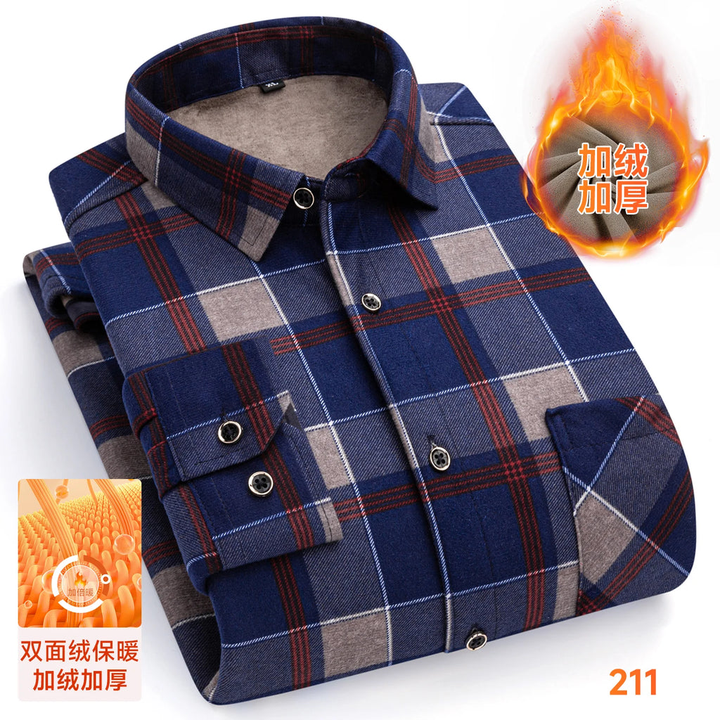 Men's Double-Sided Fleece Long-Sleeved Shirt 7XL8XL with Fleece for Warmth, Thickening and Cold Resistance, Casual Winter