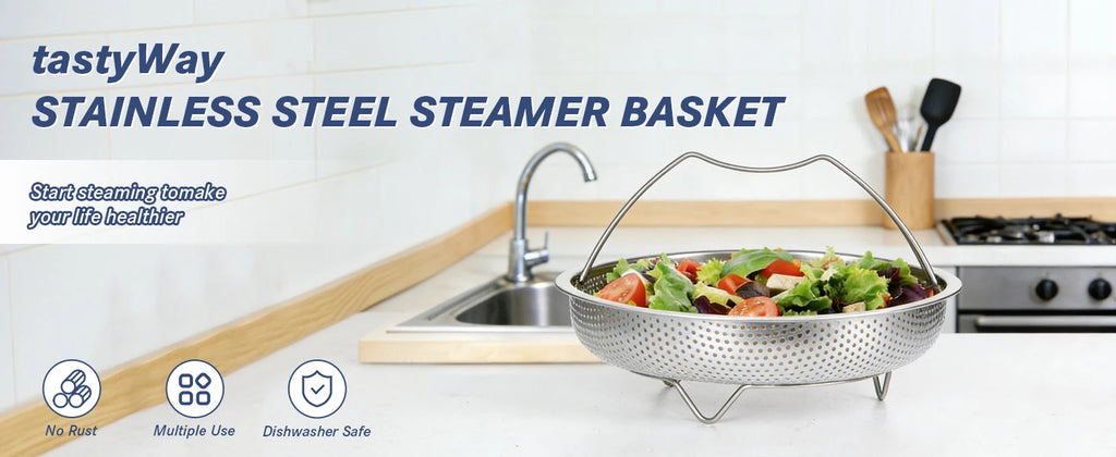 TastyWay Multi-function Stainless Steel Steaming Tray Drain Basket Durable Fruit Vegetable Drainage Basket Cooking Steaming