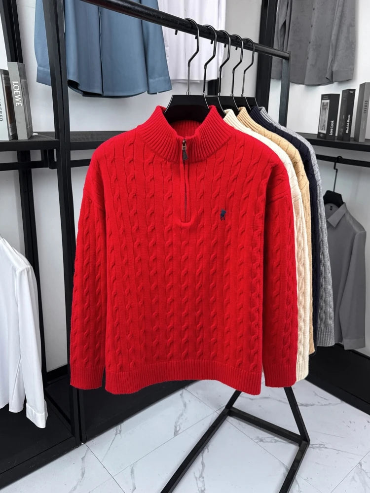 High end luxury brand zipper sweater men's designer new fashion classic Paul Pony embroidery winter warm plush knitted pullover